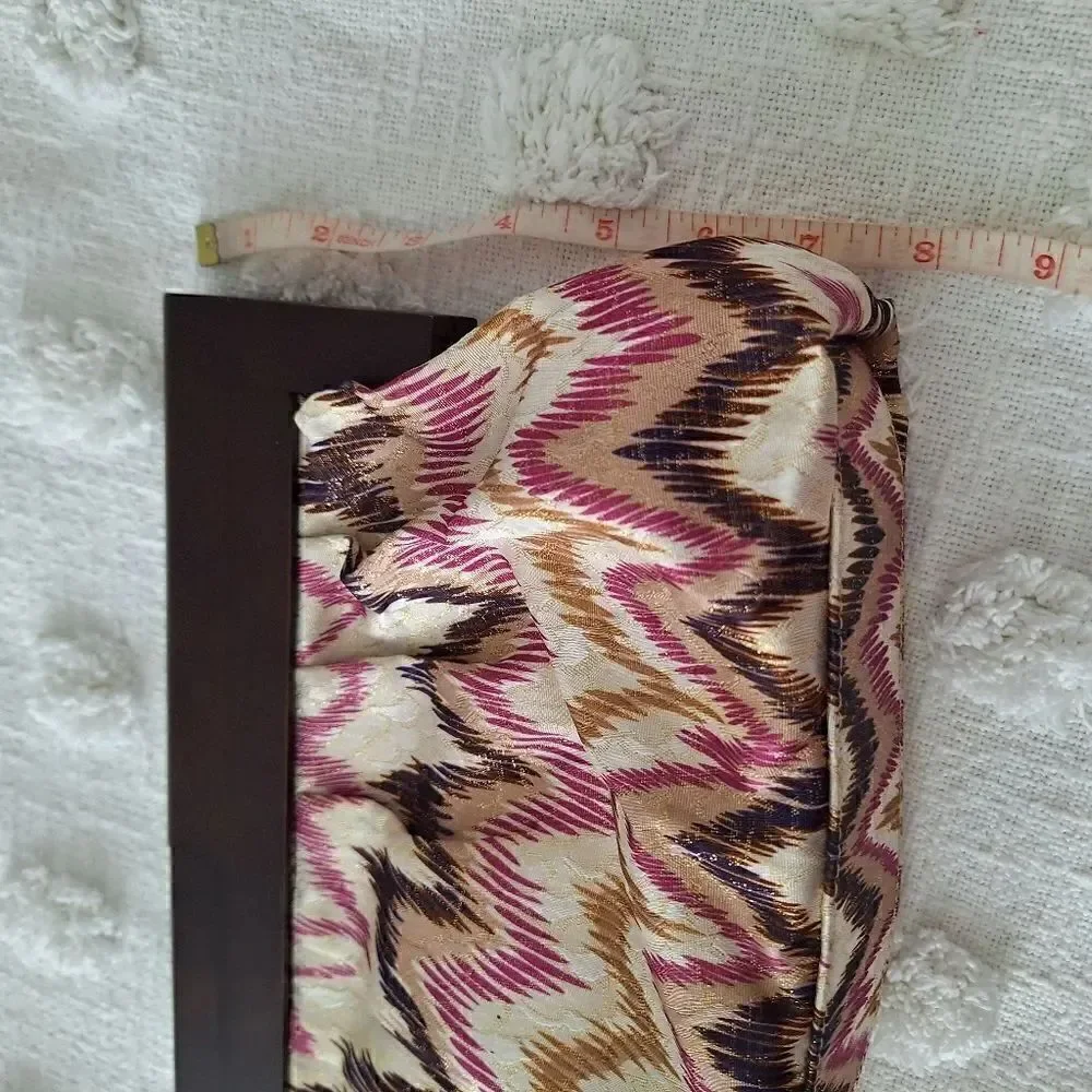 Aldo clutch shimmery multicolor fabric with wood handle